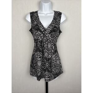 Speechless Abstract Floral Top Size Small Black White Y2K Grunge Tie Back Studs